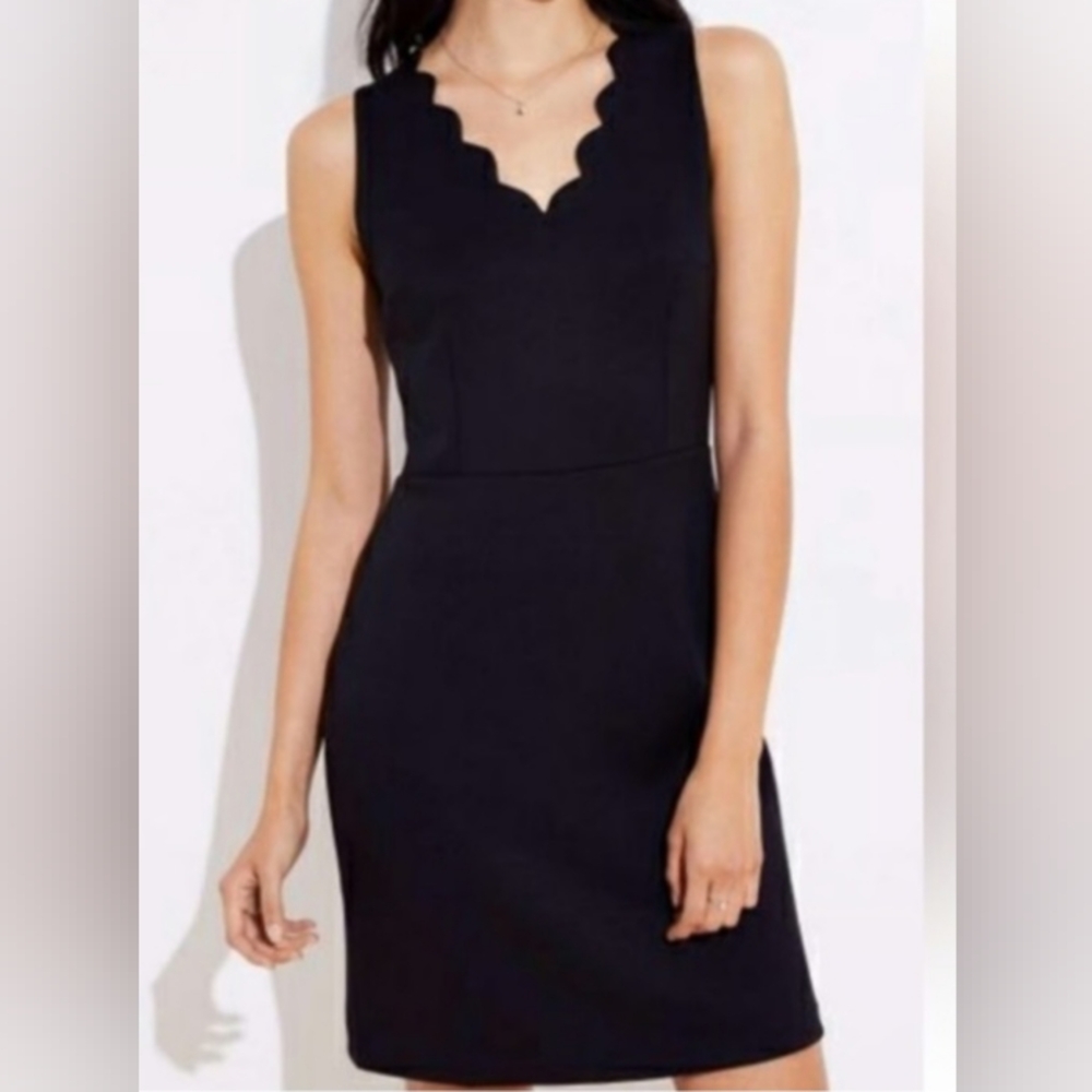 LOFT Black Scallop Edge V-Neck Sleeveless Midi Dress. Size 16